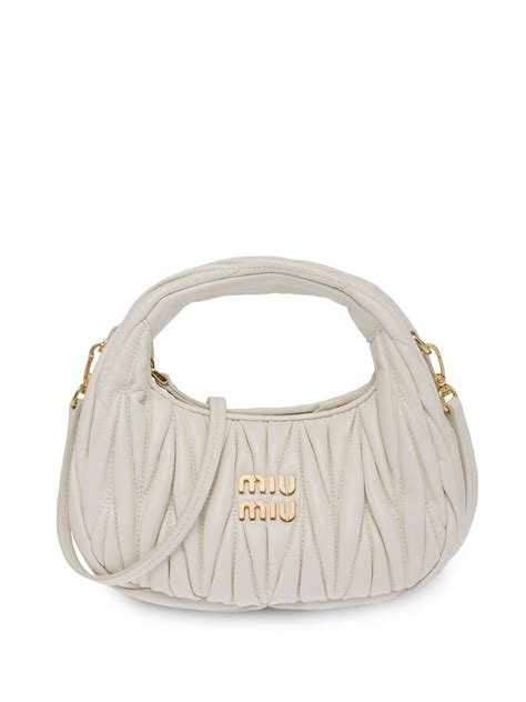 miu miu logo-lettering shoulder bag|Chalk White Leather Shoulder Bag .